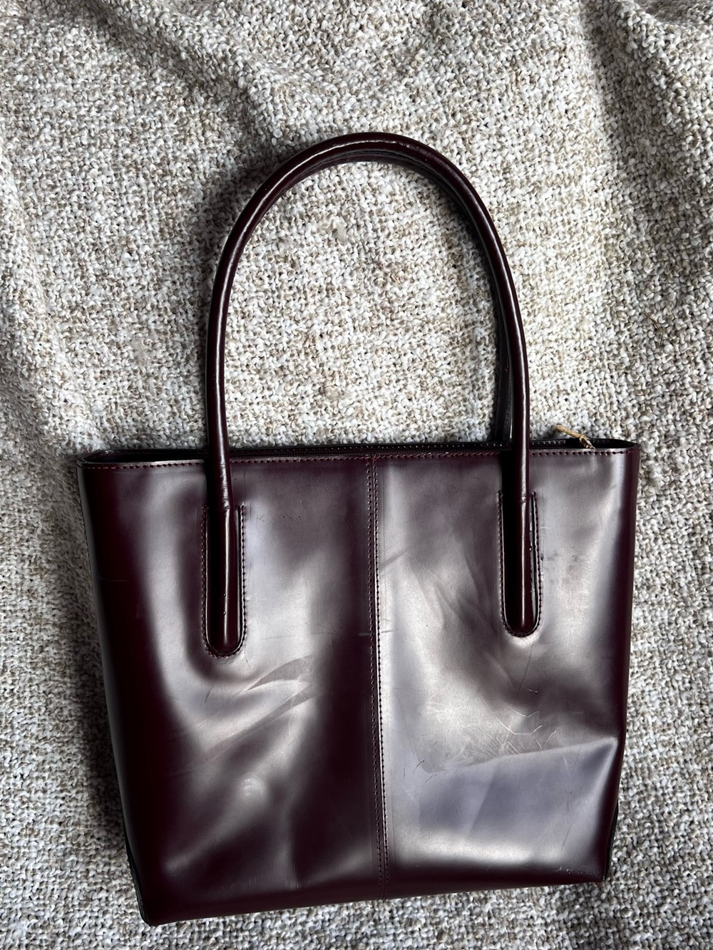 Vintage Georges Sara Deep Burgundy Genuine Leather Tote Bag (Made in Egypt)